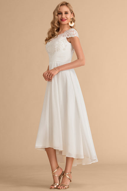 Robe Trapèze Blanche Dentelle Mousseline - gallery 4