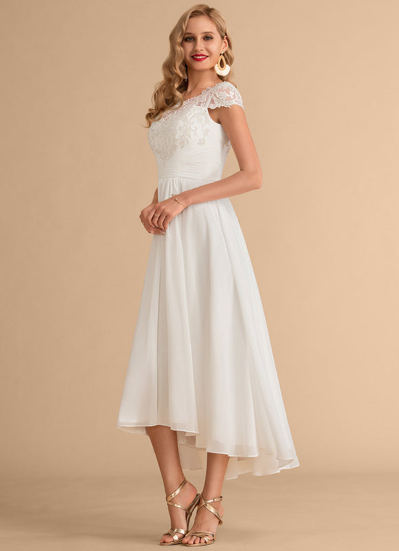 Robe Trapèze Blanche Dentelle Mousseline - gallery 4