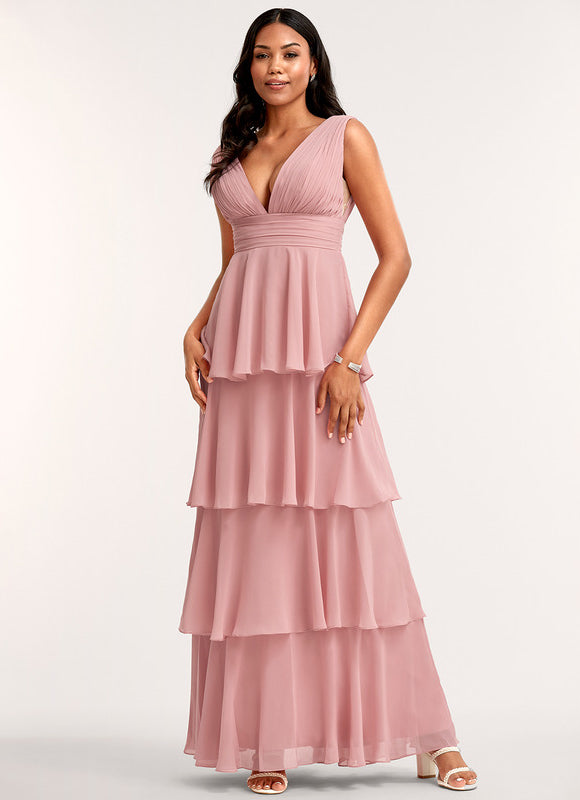Robe Trapèze Longue Beige Élégante