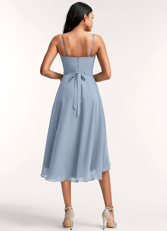 Robe Trapèze Mousseline Céleste - gallery 5