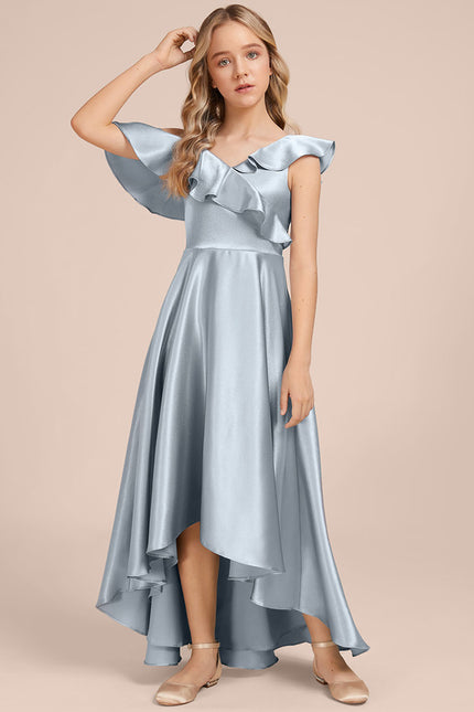 Robe Trapèze Satin Bleu Clair - gallery 4