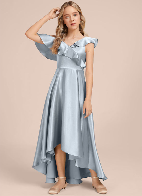 Robe Trapèze Satin Bleu Clair - gallery 4