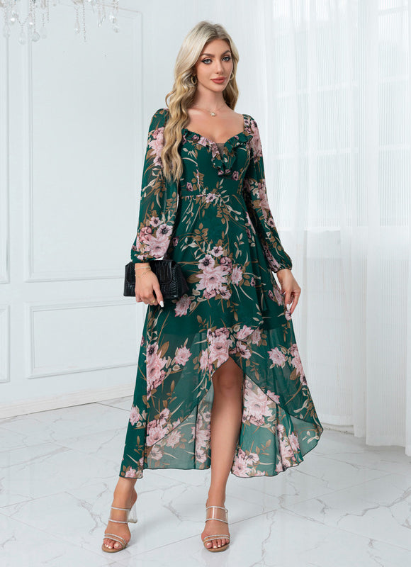 Robe Trapèze Florale Émeraude - gallery 4