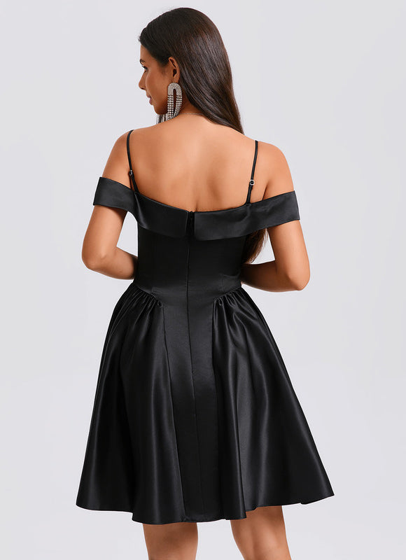 Robe Trapèze Satinée Ébène - gallery 1