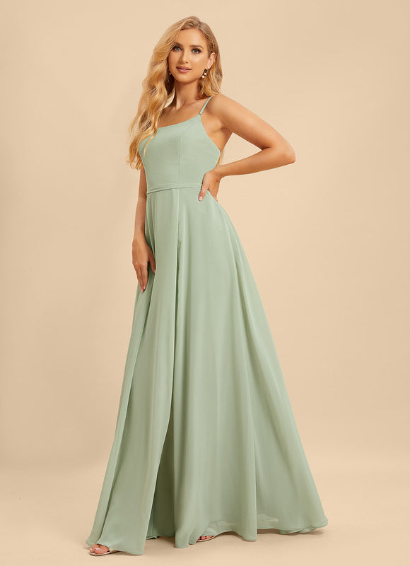 Robe Trapèze Bleue Soirée Longue Slit - gallery 3