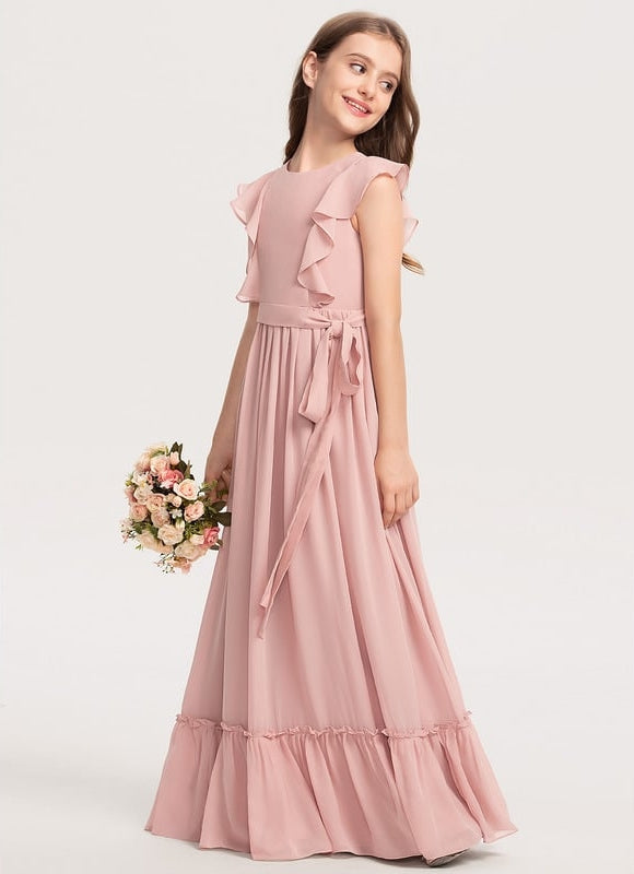 Robe Trapèze Rose Pastel Longue Mousseline - gallery 1