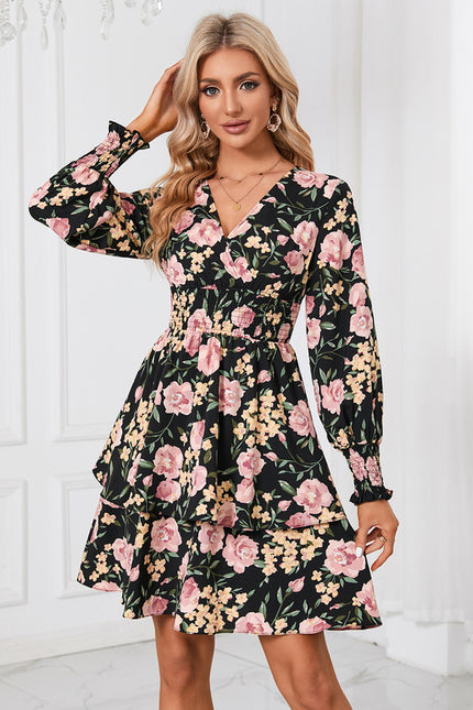 Robe Trapèze Fleurie Noire - gallery 4