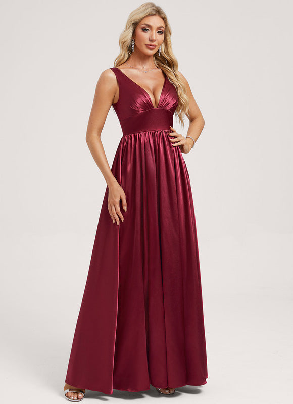 Robe Trapèze Satin Doré Élégante - gallery 1