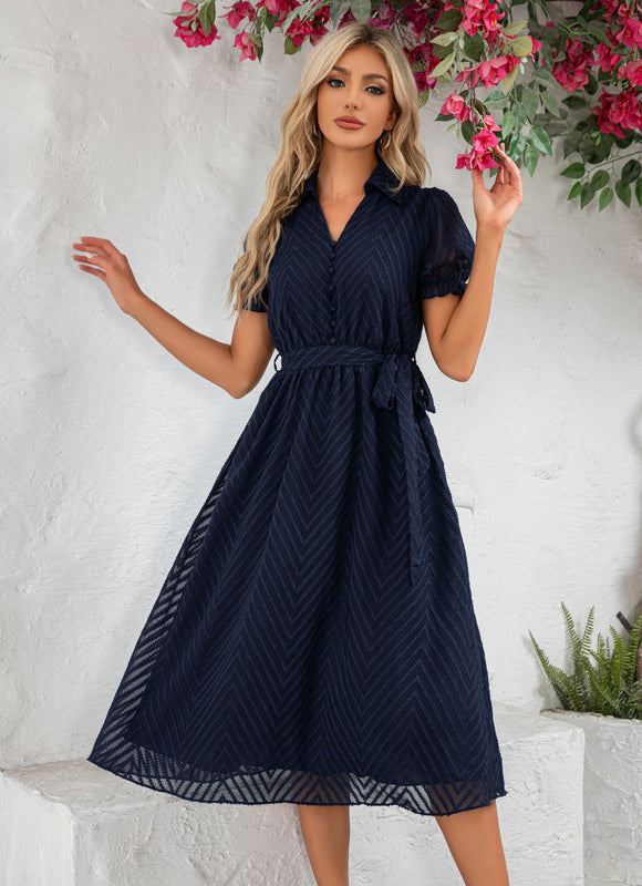 Robe Trapèze Marine Texturée - gallery 2