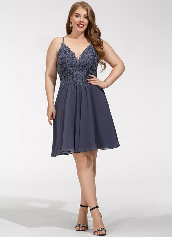 Robe Trapèze Gris Chiffon Élégant - gallery 6