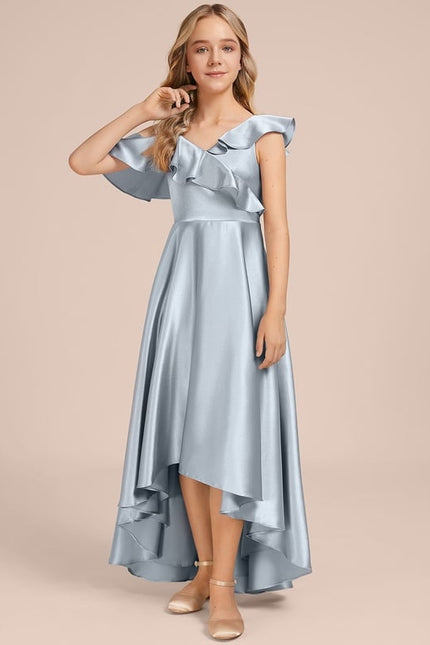 Robe Trapèze Satin Bleu Clair - gallery 1