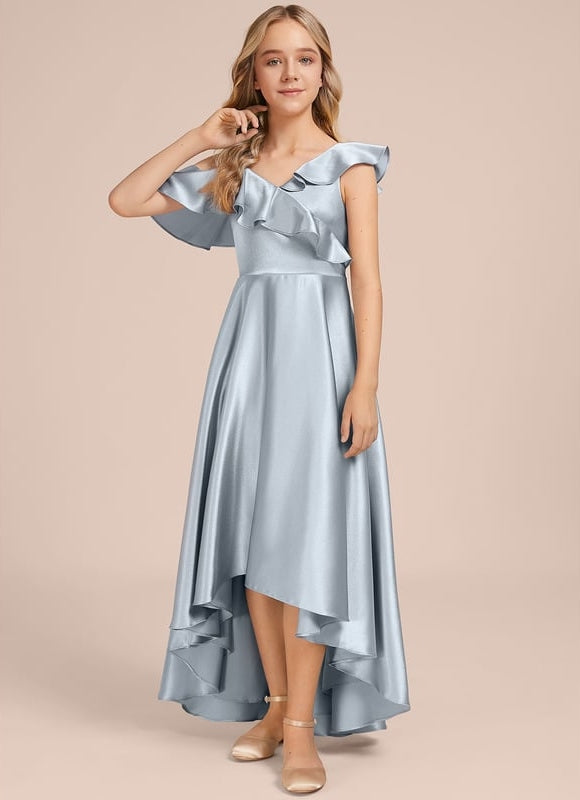 Robe Trapèze Satin Bleu Clair - gallery 1