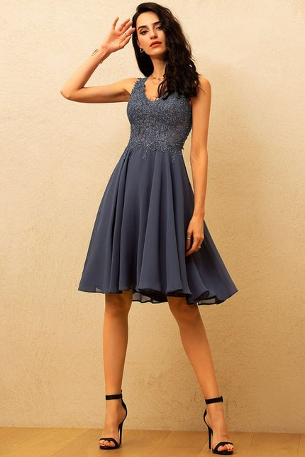 Robe Trapèze Bleu Soirée Chic - gallery 5