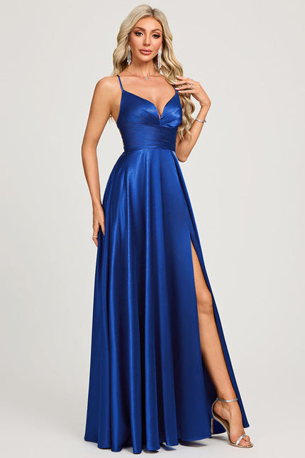 Robe Trapèze Satin Bleu Profond - gallery 4