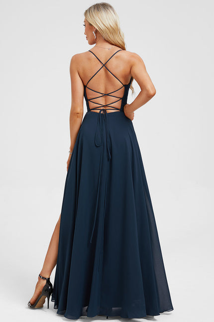 Robe Trapèze Bleu Élégant Longue - gallery 5
