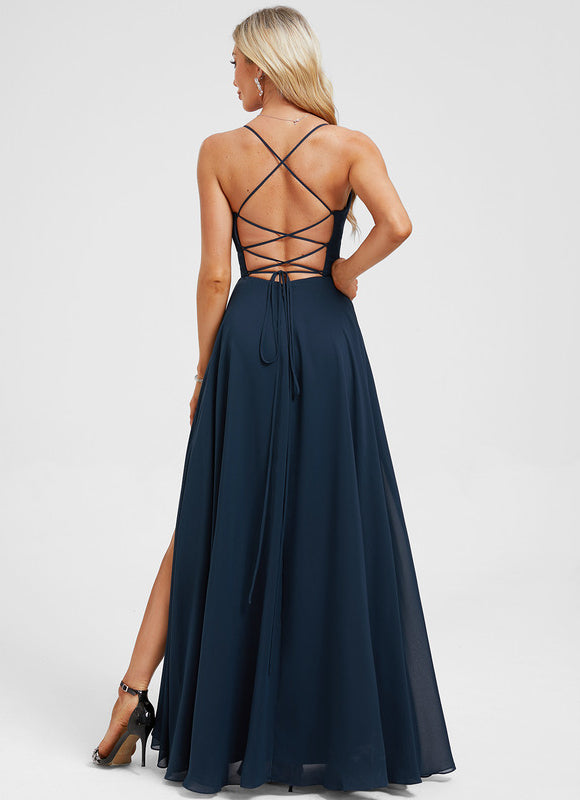 Robe Trapèze Bleu Élégant Longue - gallery 5