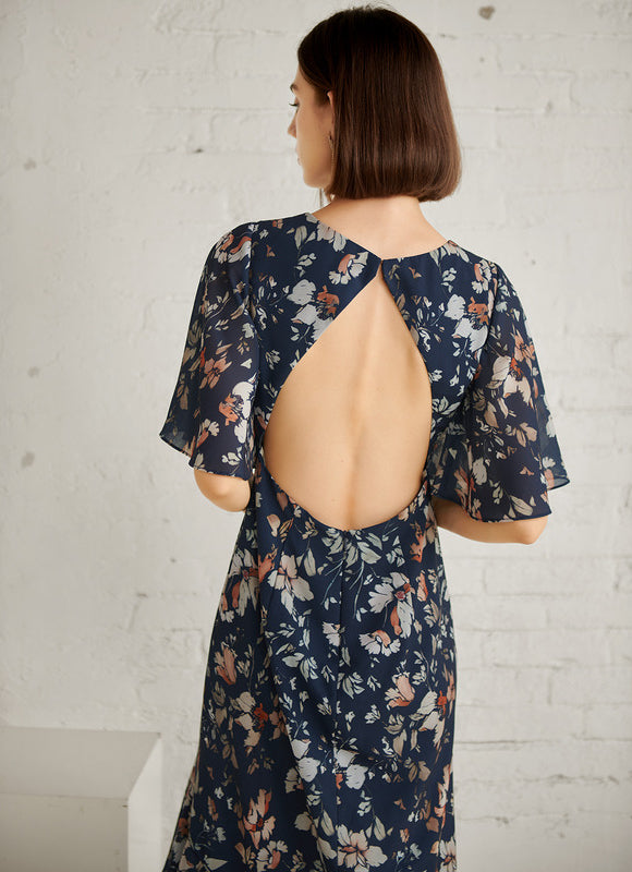 Robe Trapèze Nuit Fleurie Asymétrique - gallery 4