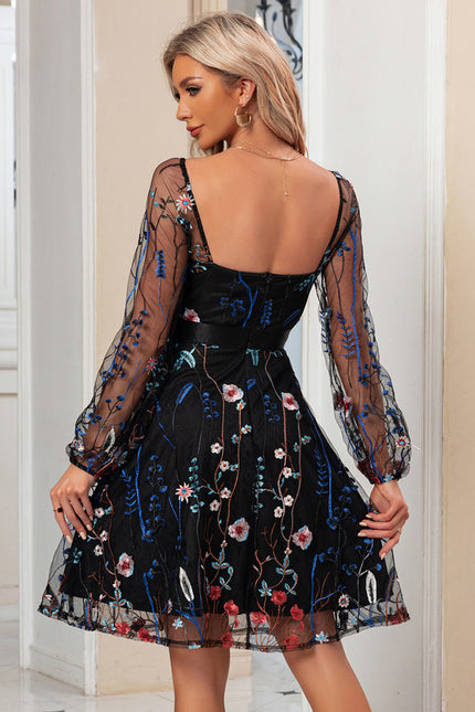 Robe Trapèze Floraison Noire - gallery 5