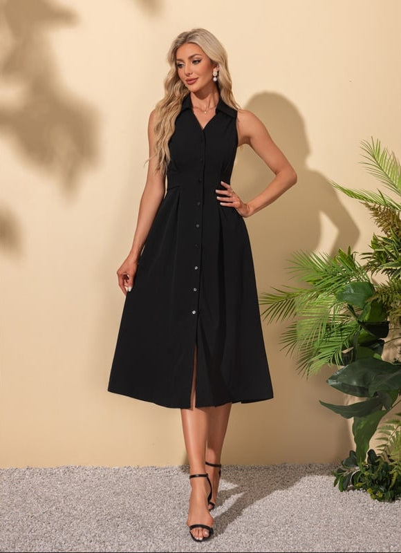 Robe Trapèze Élégante Noire - gallery 6