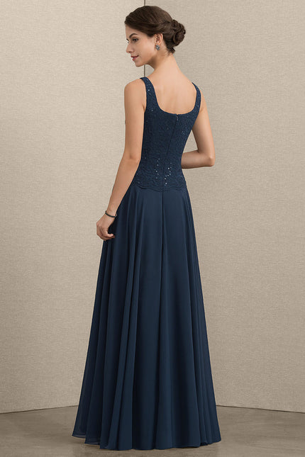 Robe Trapèze Bleu Marine Dentelle Paillettes - gallery 6