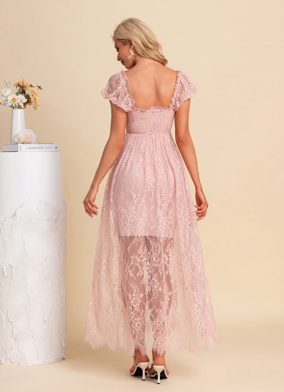 Robe Trapèze Dentelle Rosée - gallery 1