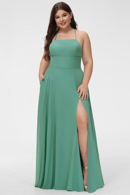 Robe Trapèze Bleue Soirée Longue Slit - gallery 4