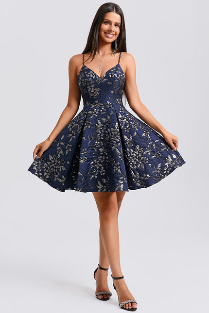 Robe Trapèze Jacquard Marine - gallery 7
