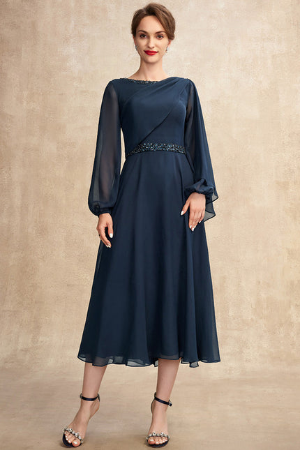 Robe Trapèze Bleu Marine Mousseline Plissée