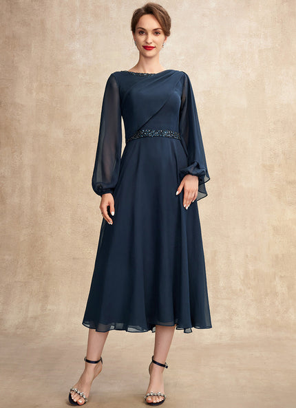 Robe Trapèze Bleu Marine Mousseline Plissée