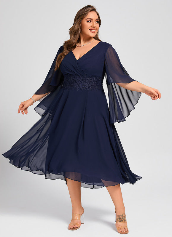 Robe Trapèze Chiffon Marine - gallery 7