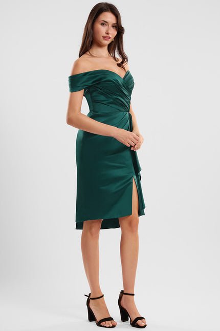 Robe Trapèze Émeraude Satinée Chic - gallery 1