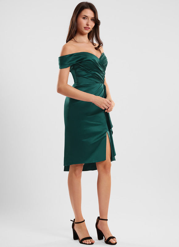 Robe Trapèze Émeraude Satinée Chic - gallery 1