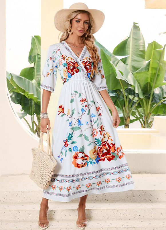 Robe Trapèze Élégance Marine Florale