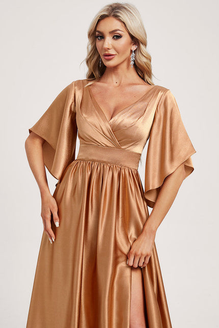 Robe Trapèze Satin Doré Élégante - gallery 2