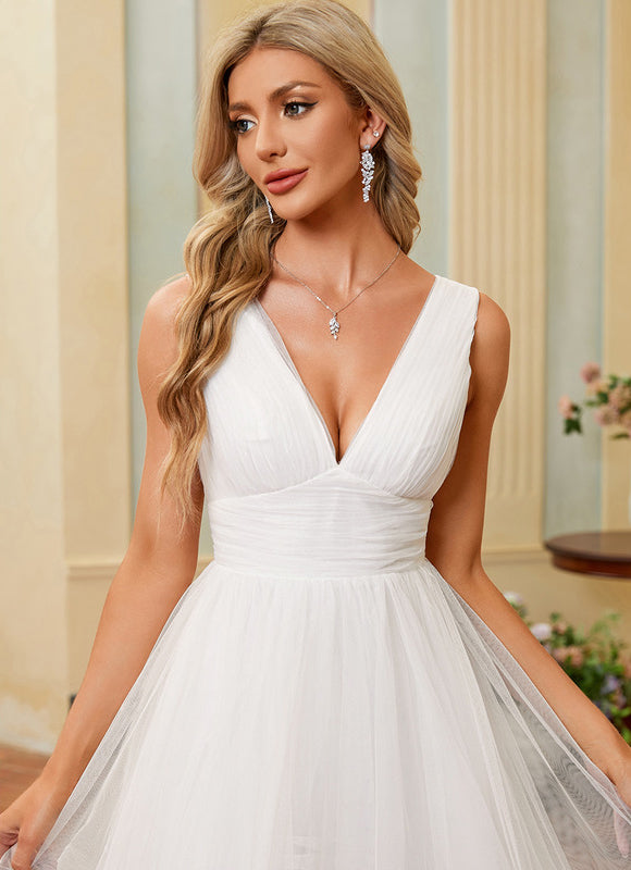 Robe Trapèze Blanche Tulle Volants Plisées - gallery 5