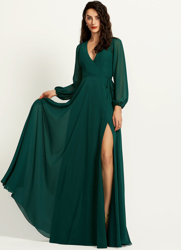 Robe Trapèze Longue Beige Élégante - gallery 3