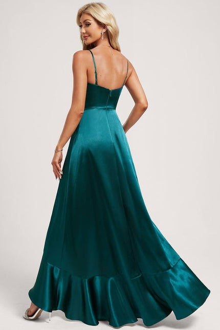Robe Trapèze Satin Bleu Élégant - gallery 5