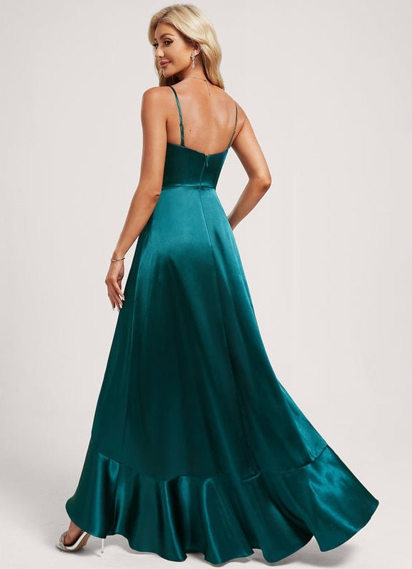 Robe Trapèze Satin Bleu Élégant - gallery 5