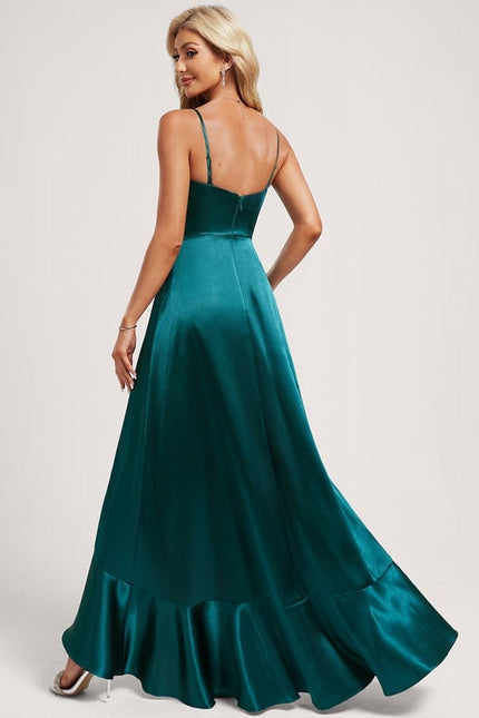 Robe Trapèze Satin Bleu Élégant - gallery 5