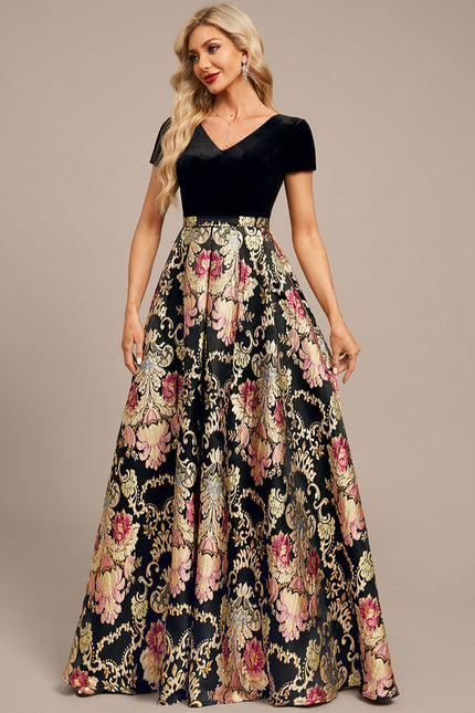 Robe Trapèze Velours Floral Noir - gallery 4