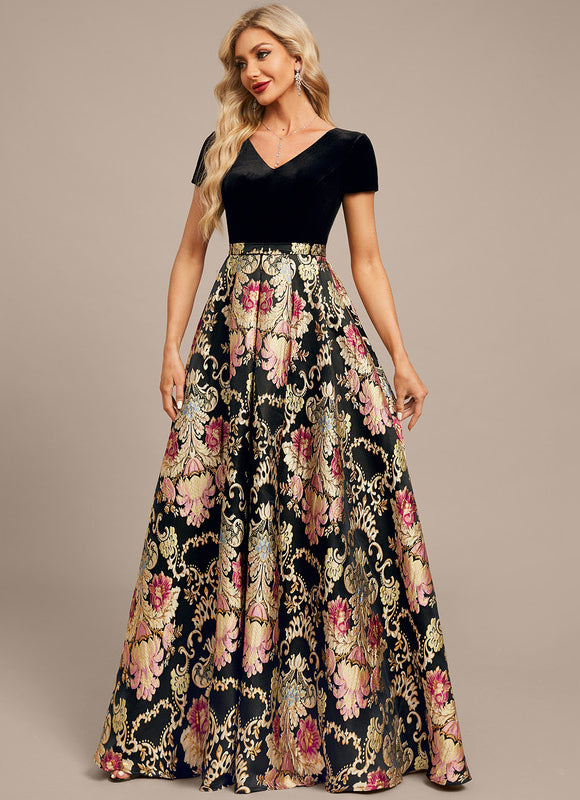 Robe Trapèze Velours Floral Noir - gallery 4