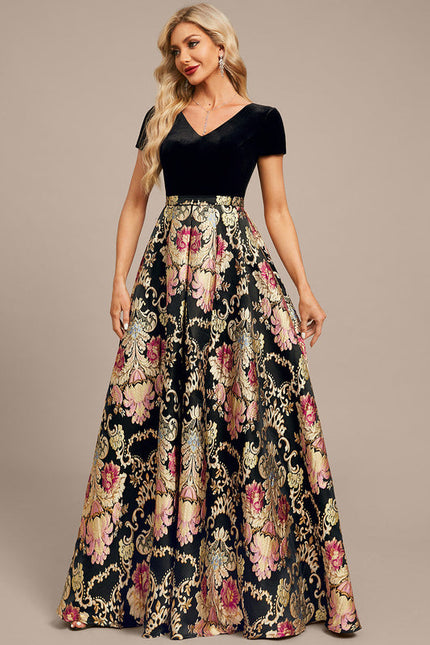 Robe Trapèze Velours Floral Noir - gallery 4