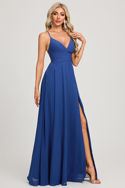 Robe Trapèze Bleu Élégant Longue - gallery 5