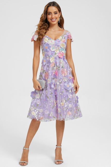 Robe Trapèze Violette Floral Dentelle 3D - gallery 5