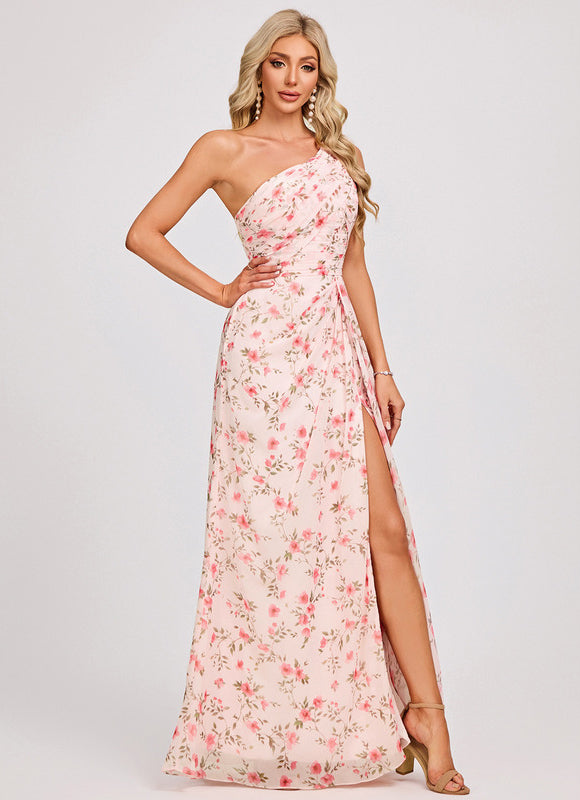 Robe Trapèze Asymétrique Beige - gallery 2