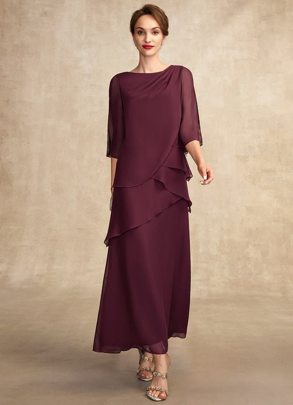 Robe Trapèze Mauve Mousseline Plissée Longue - gallery 4