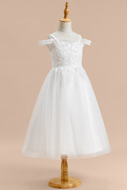 Robe Trapèze Blanche Dentelle Tulle Fille Mariage - gallery 1