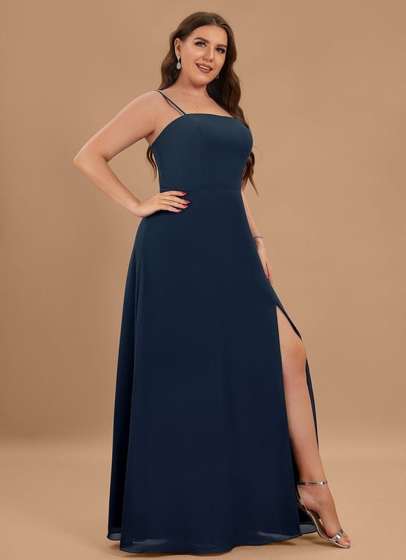 Robe Trapèze Bleue Soirée Longue Slit - gallery 9