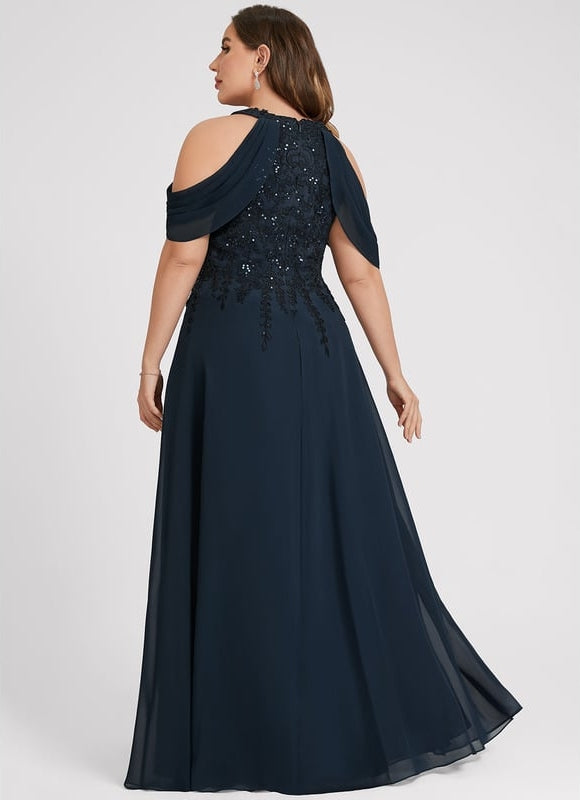 Robe Trapèze Bleu Marine Soiréeà Paillettes - gallery 9