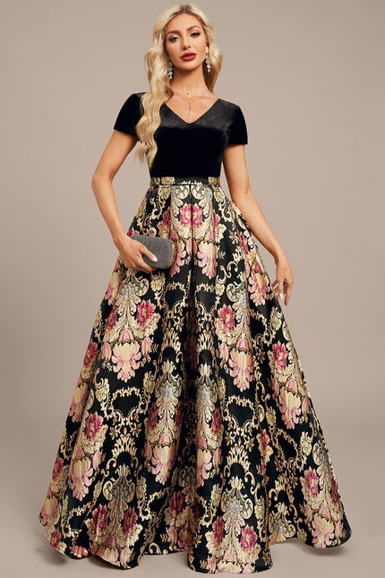 Robe Trapèze Velours Floral Noir - gallery 7